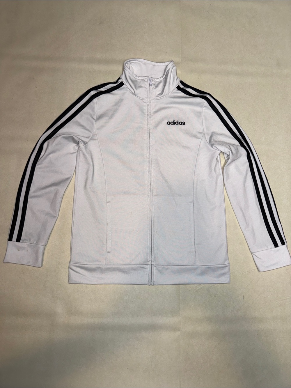 adidas White Full-Zip Track Jacket with Black Triple Stripes